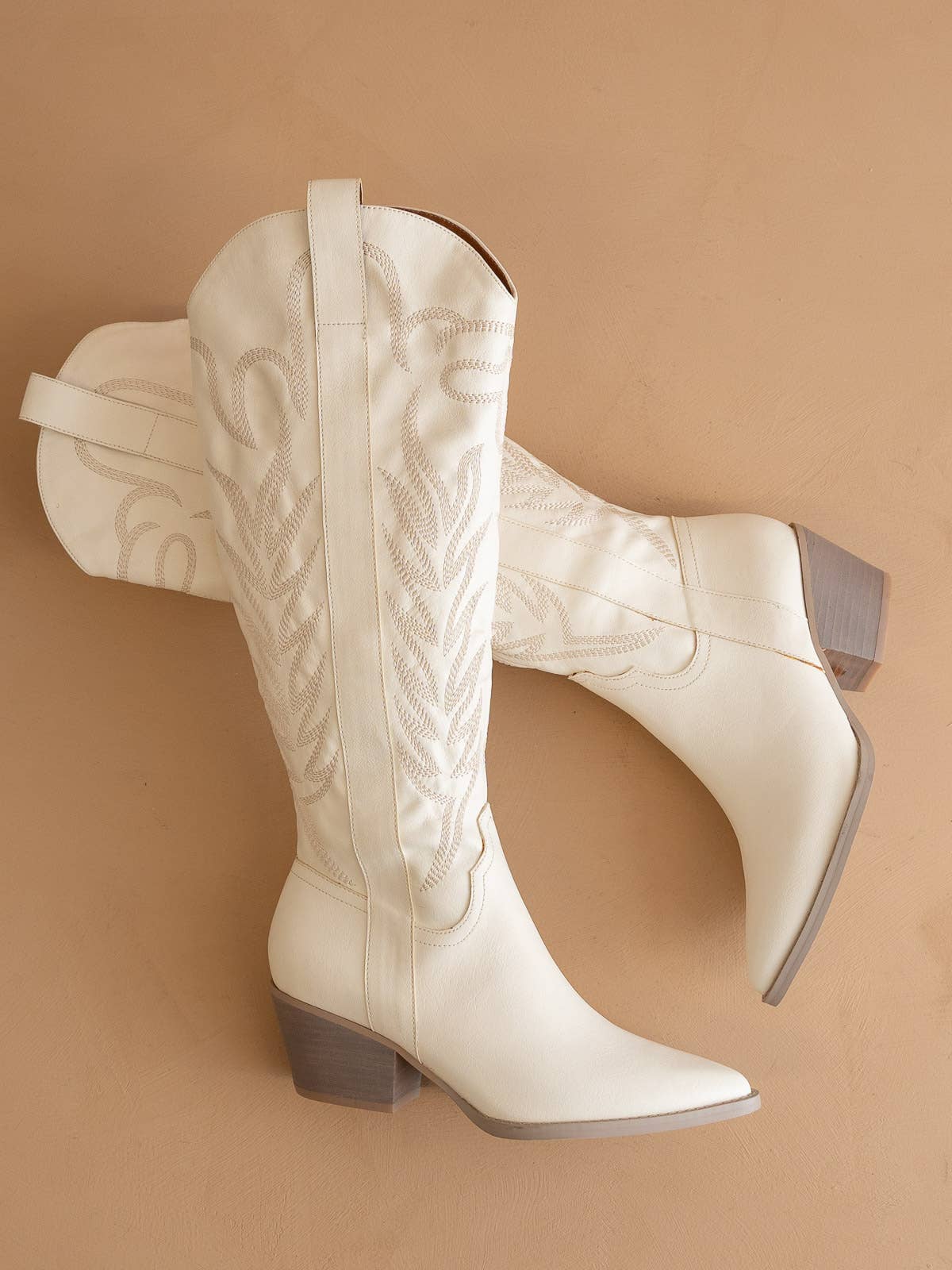 The Samara Boot – White Embroidered Western Tall Boot