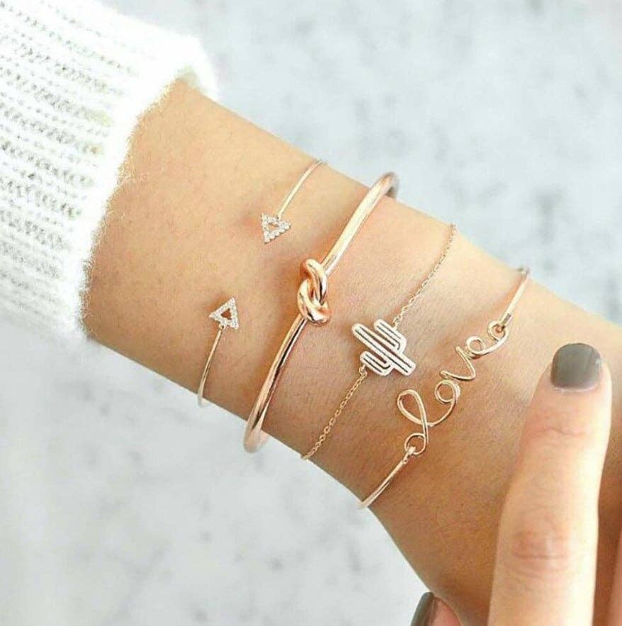 Gold 4 Piece Love Cactus Bracelet Set