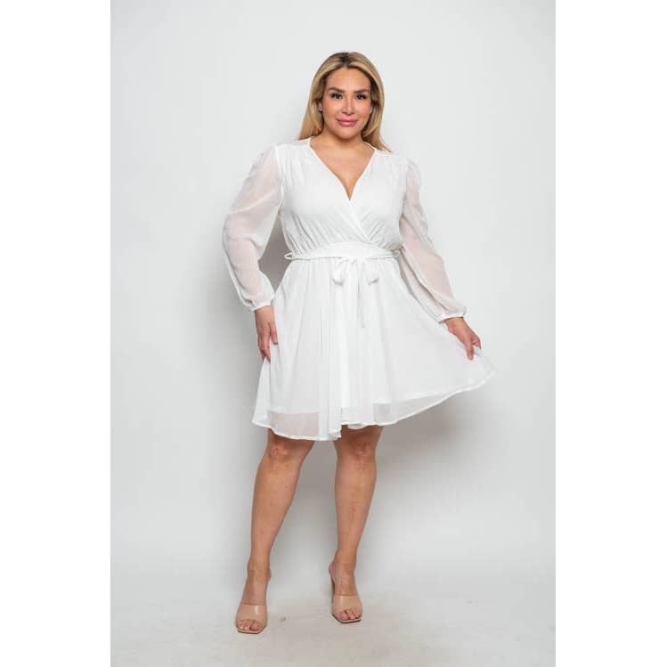 Plus Size Tie Belt Long Sleeve Dress