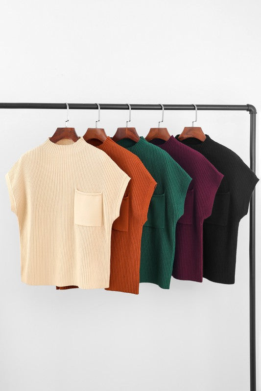 Evergreen Ribbed Short-Sleeve Sweater