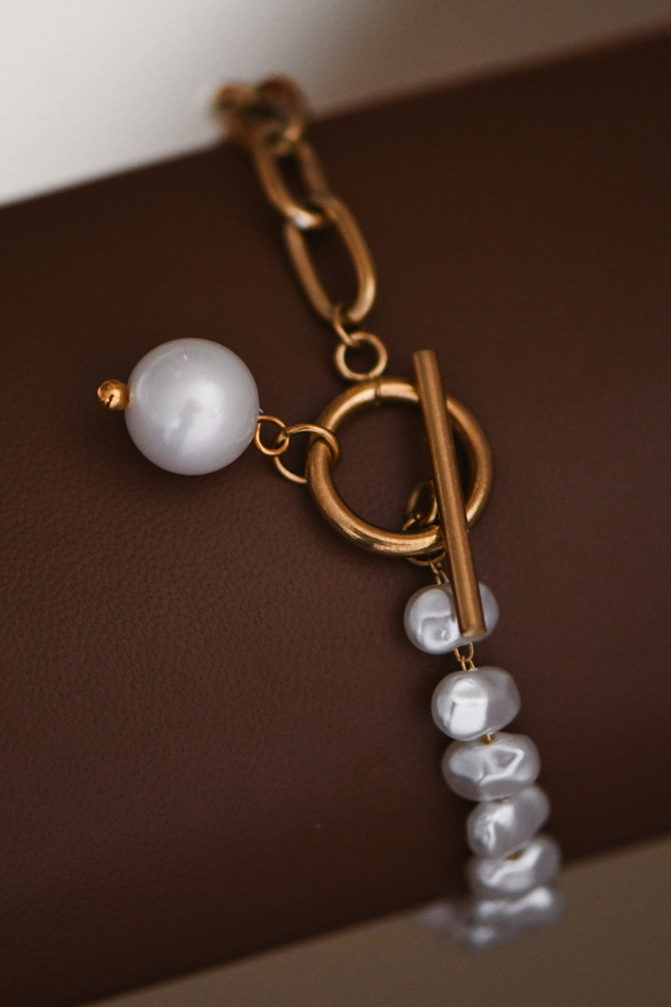 18K Gold Dipped Pearl Chain Bracelet