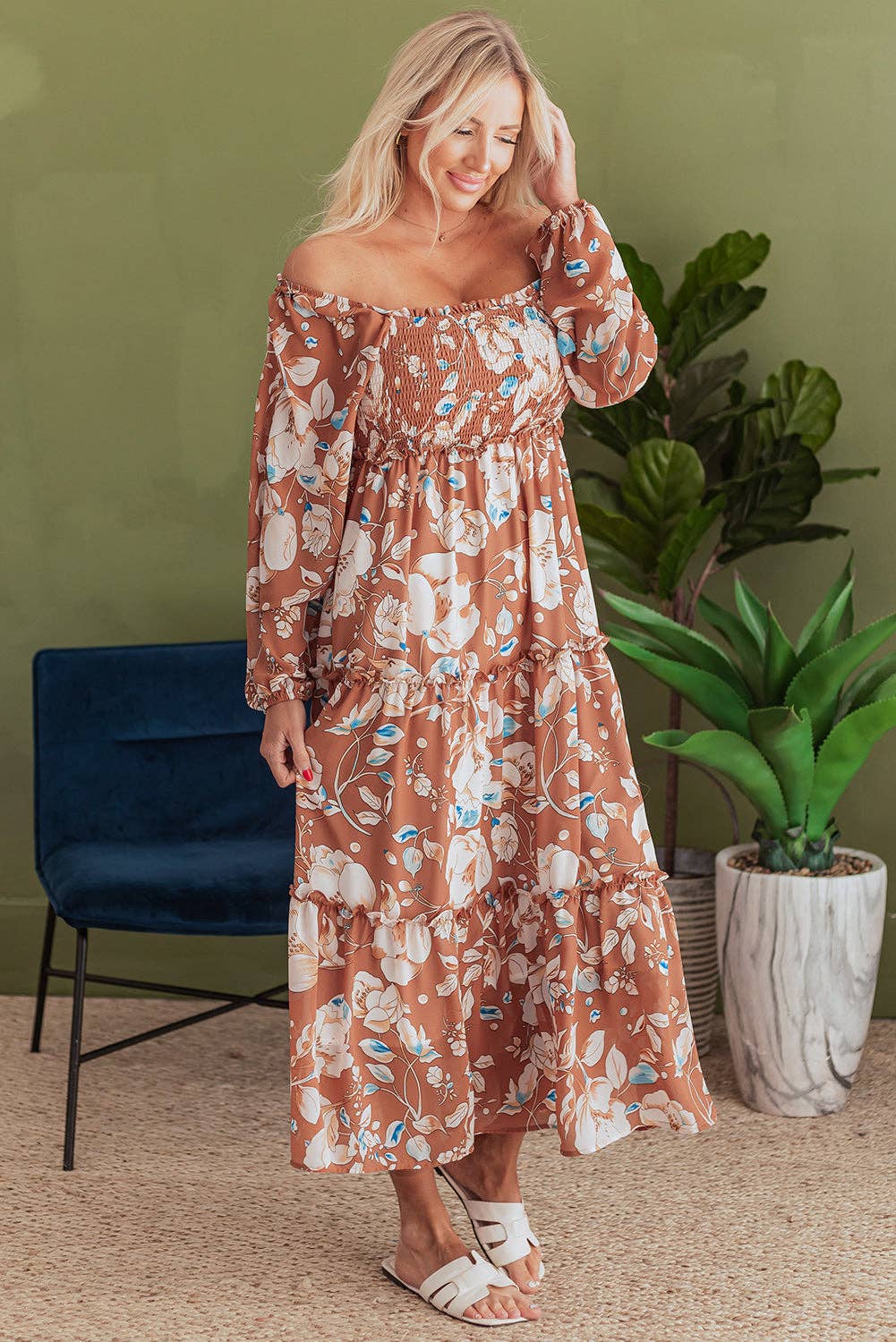 Bloom Haven Shirred Maxi Dress