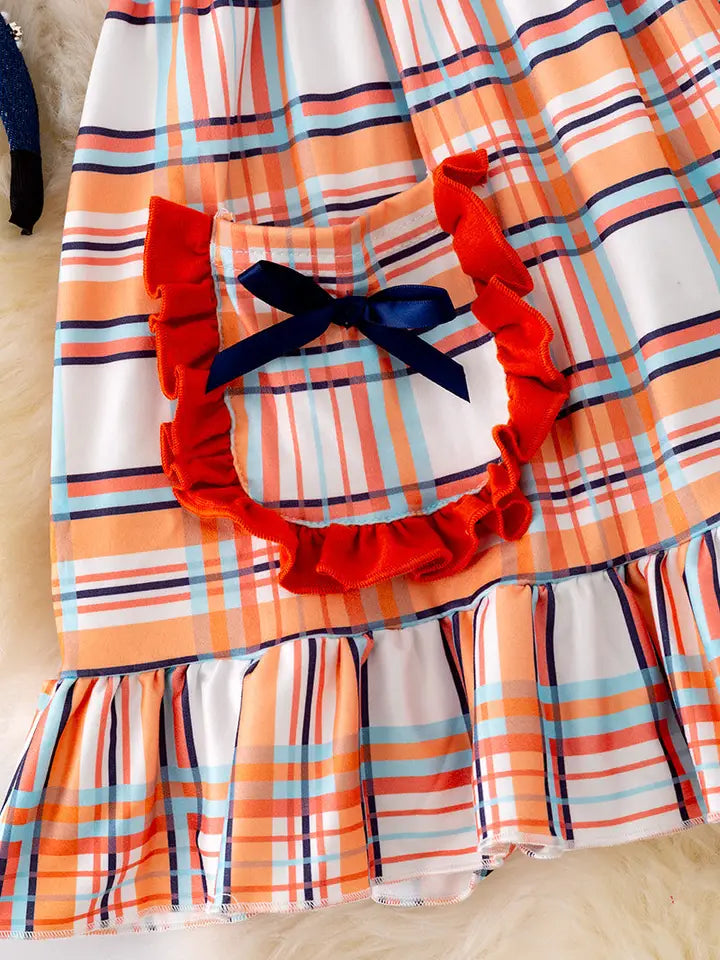 Harvest Plaid Pumpkin Ruffle Dress