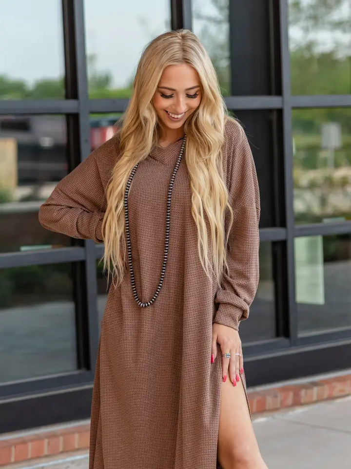 Waffle Knit Hooded Duster