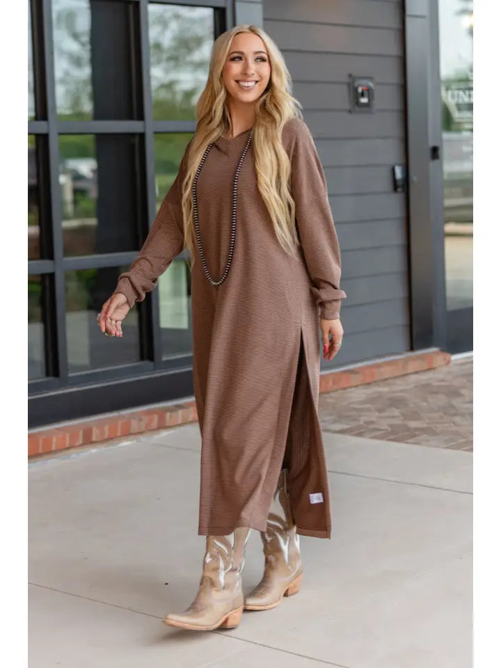 Waffle Knit Hooded Duster