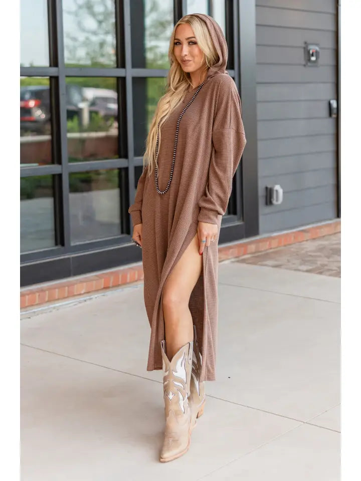 Waffle Knit Hooded Duster