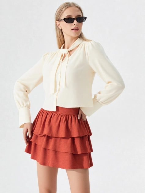 Autumn Ruffle Corduroy Skirt