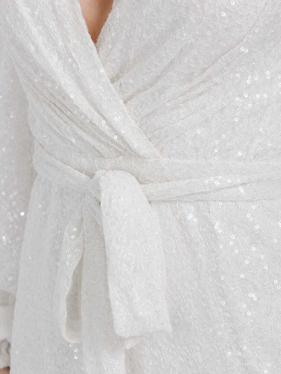 White Long Sleeve Sequins Romper