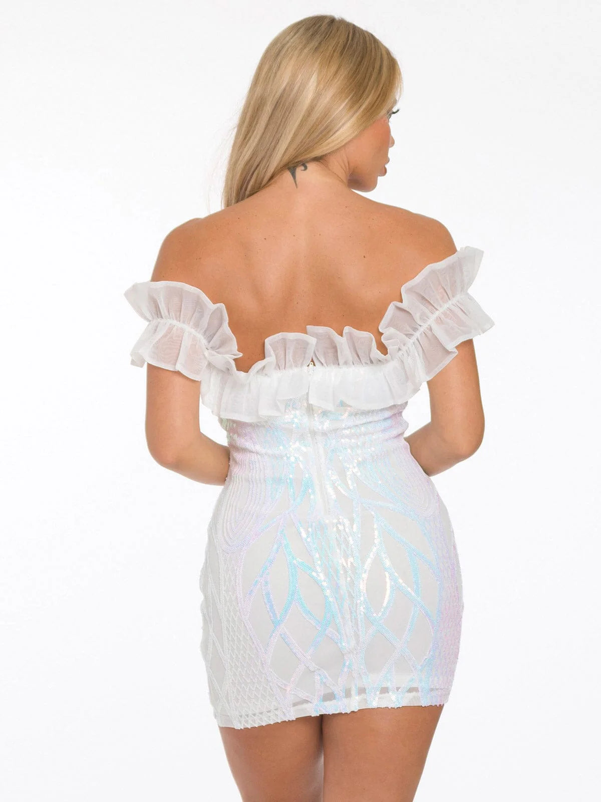 White Bodycon Sequins Mini Dress