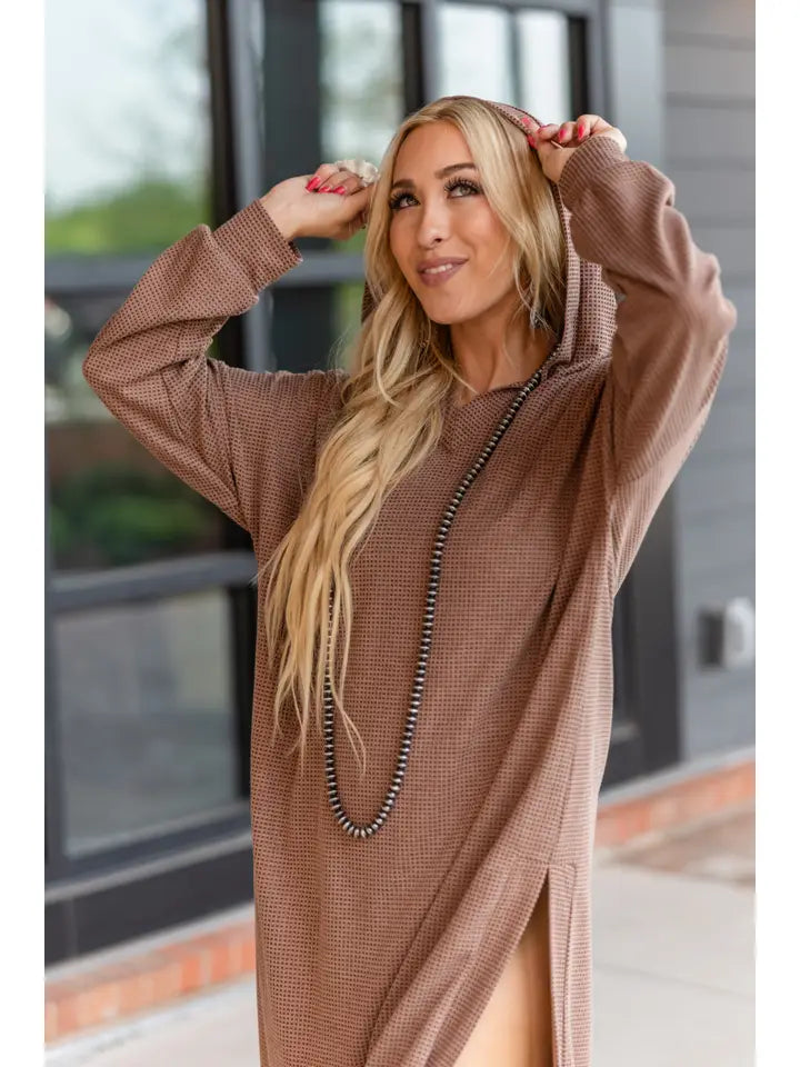 Waffle Knit Hooded Duster