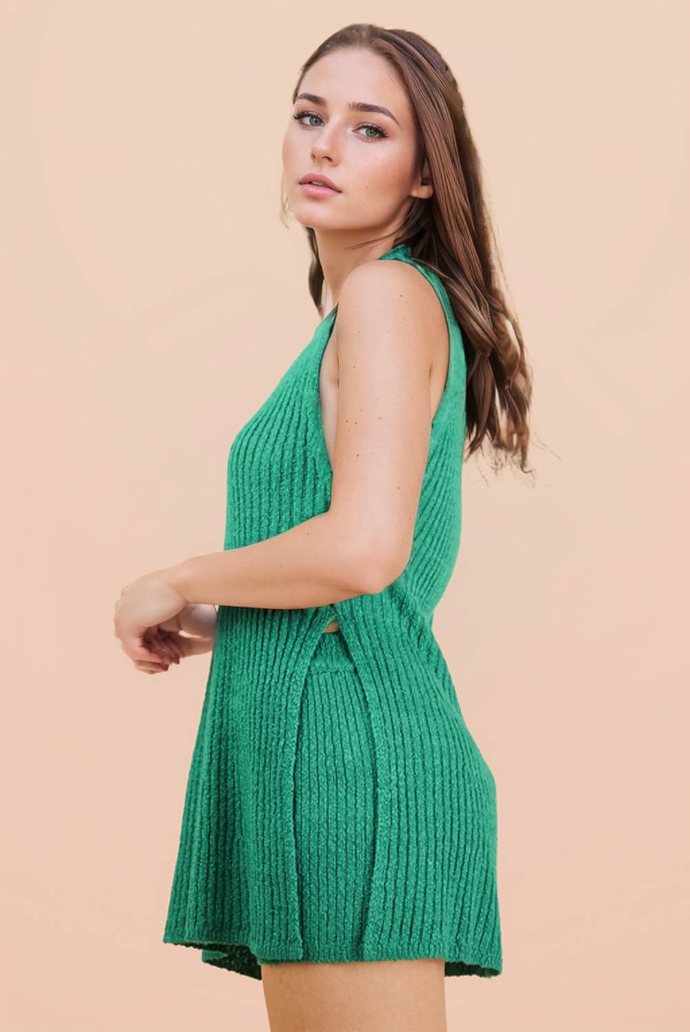 12W3359NSET-Knit Sweater Comfy Top & Shorts Set