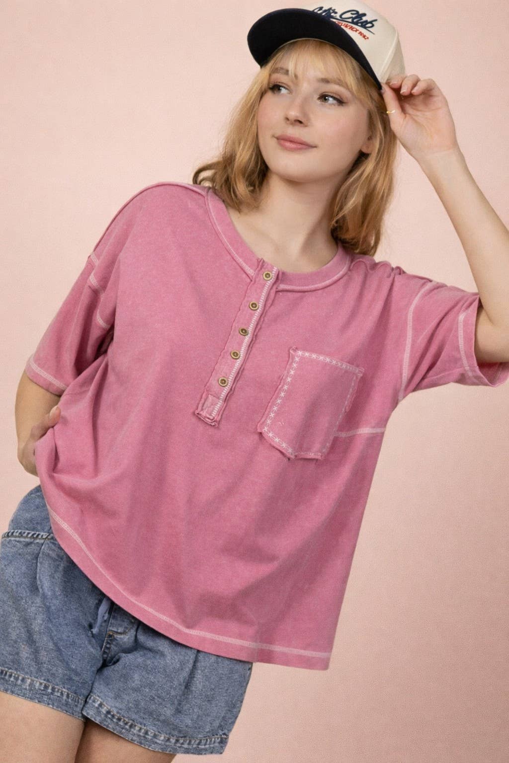 NT12336-Mineral Washed Oversized Comfy Knit Top