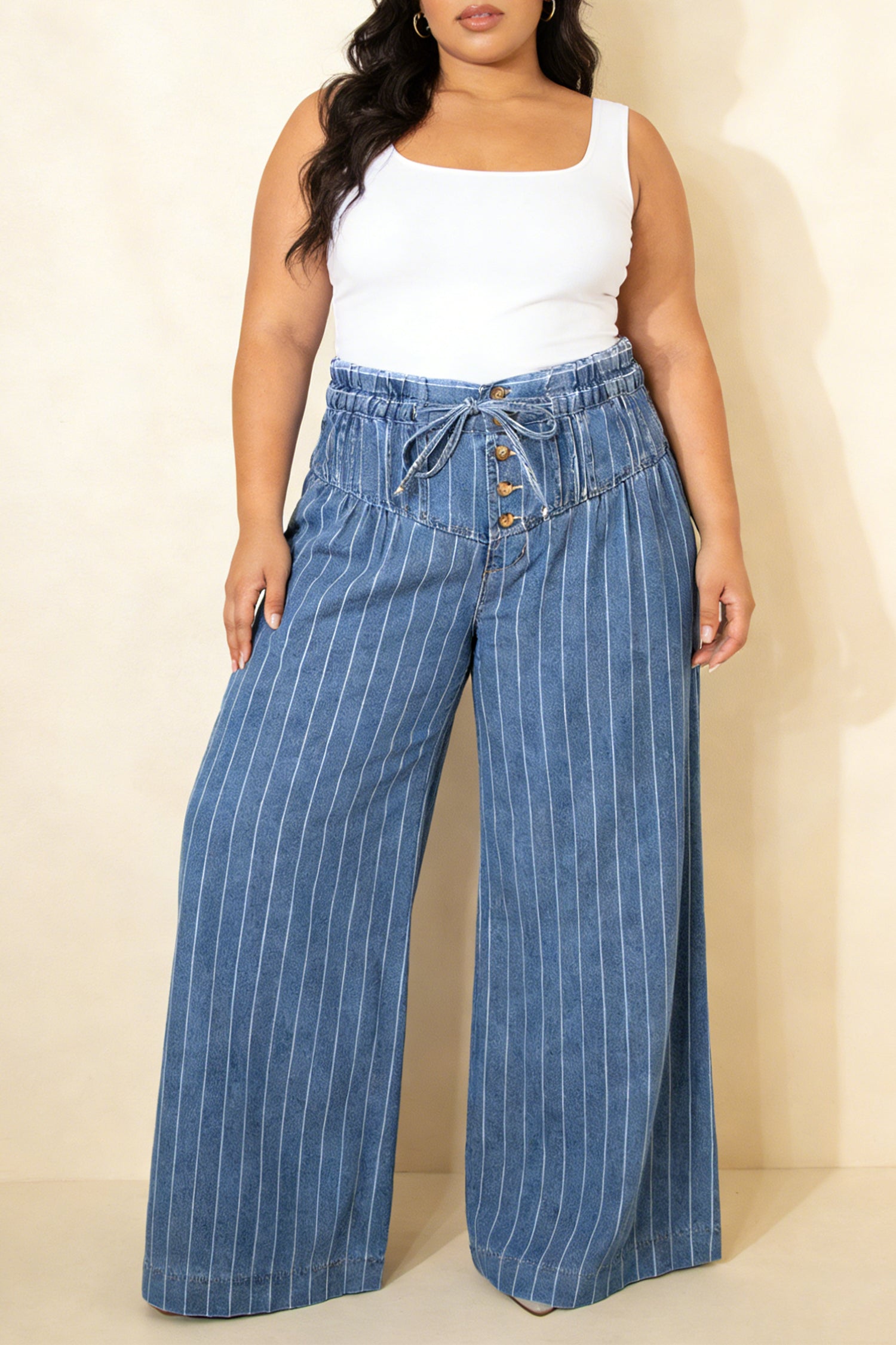 Soft Stripe Utility Wide Leg Denim