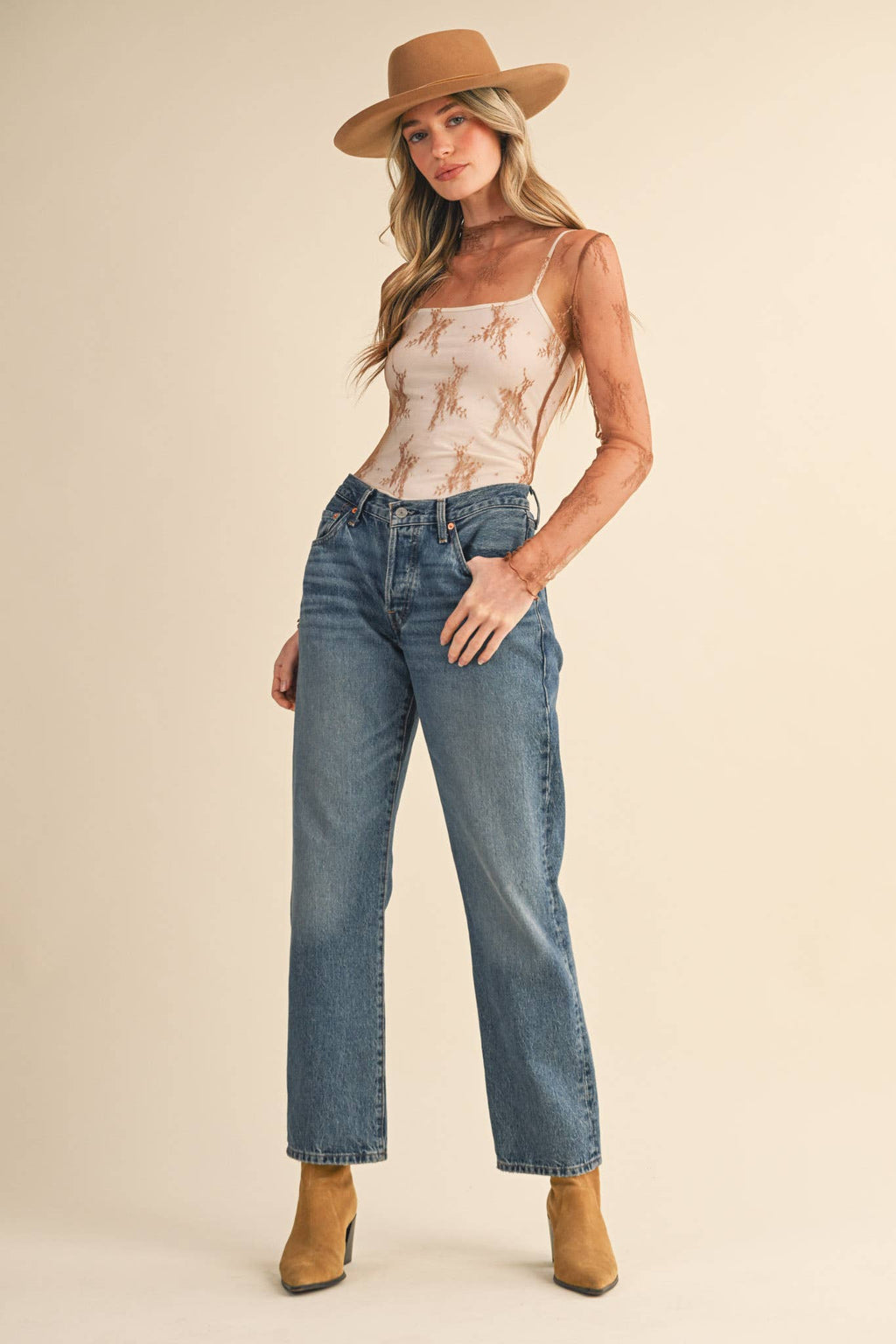 SHEER LACE LONG SLEEVE TOP