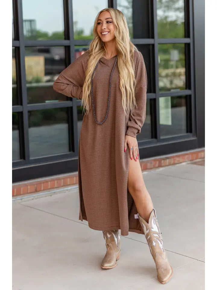 Waffle Knit Hooded Duster