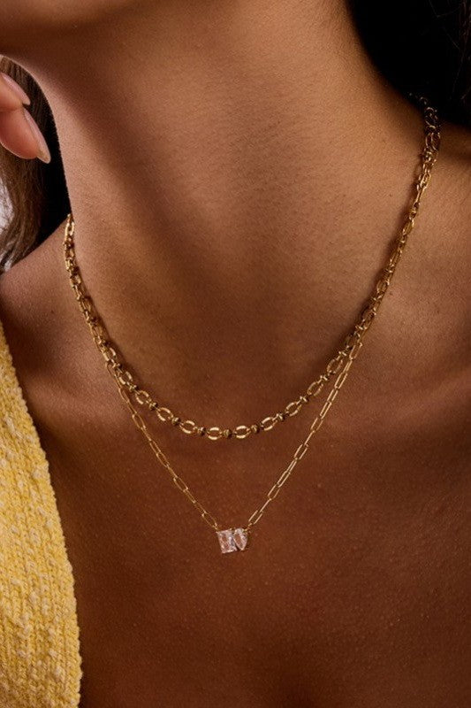 Layered Gold-tone Crystal Necklace Set