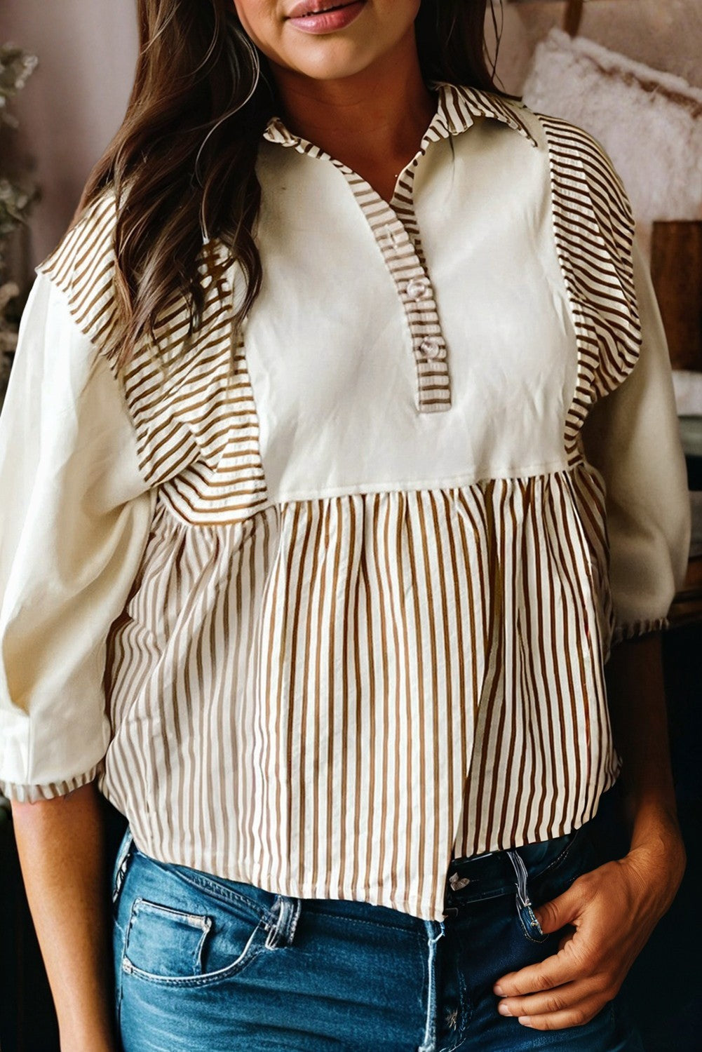 Coffee Date Stripe Peplum (Plus)