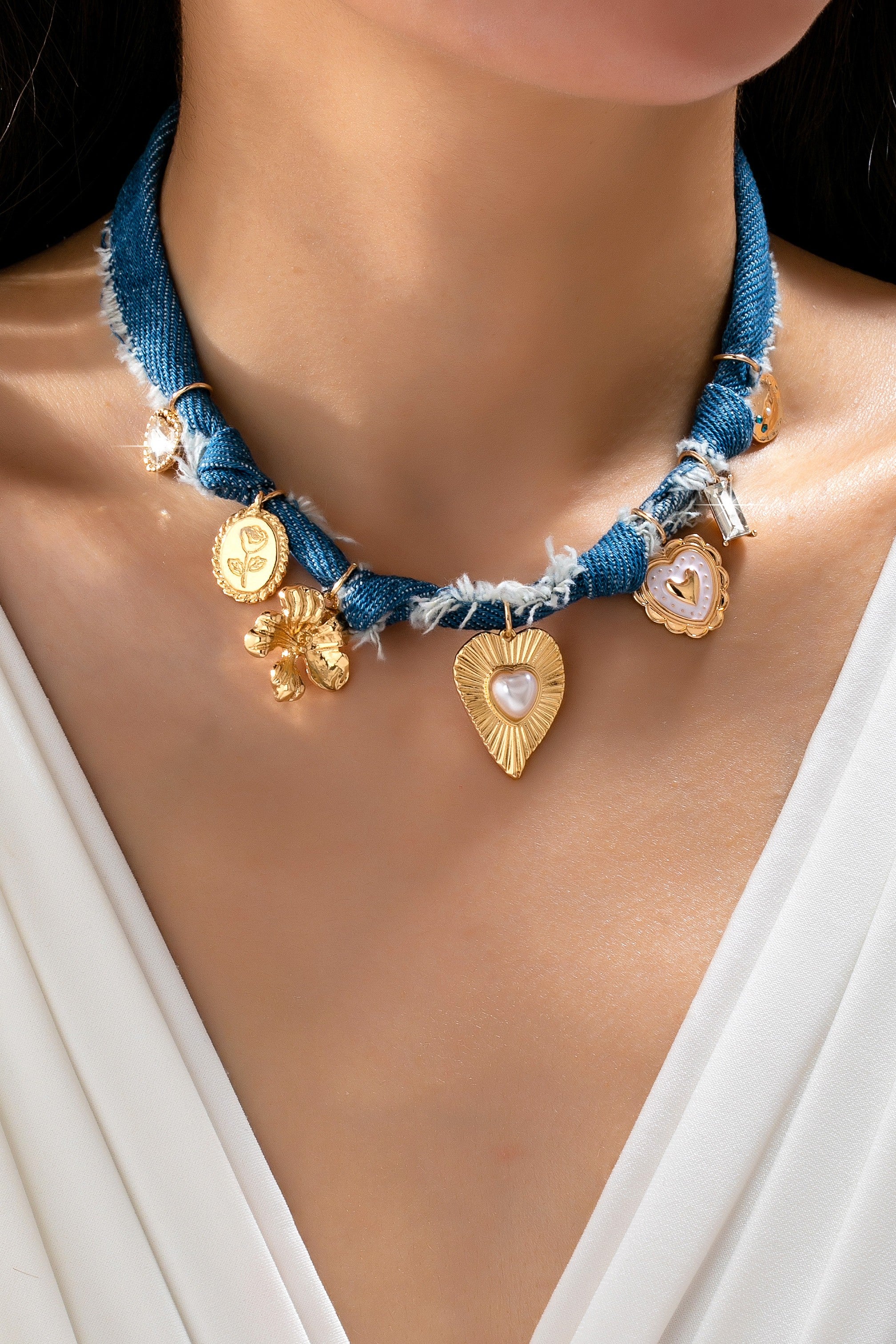 Denim Heart Necklace