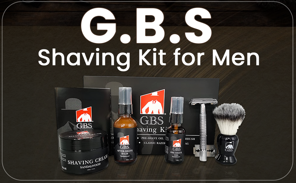 5 Piece shaving Kit - balm, brush, oil, razor, cream & bag