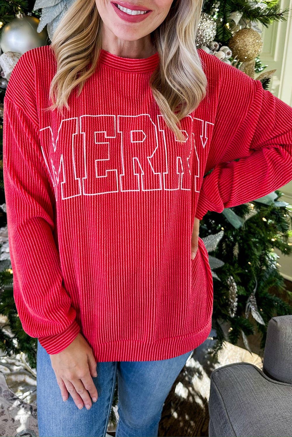 Holiday Twist Graphic Ribbed Long Sleeve