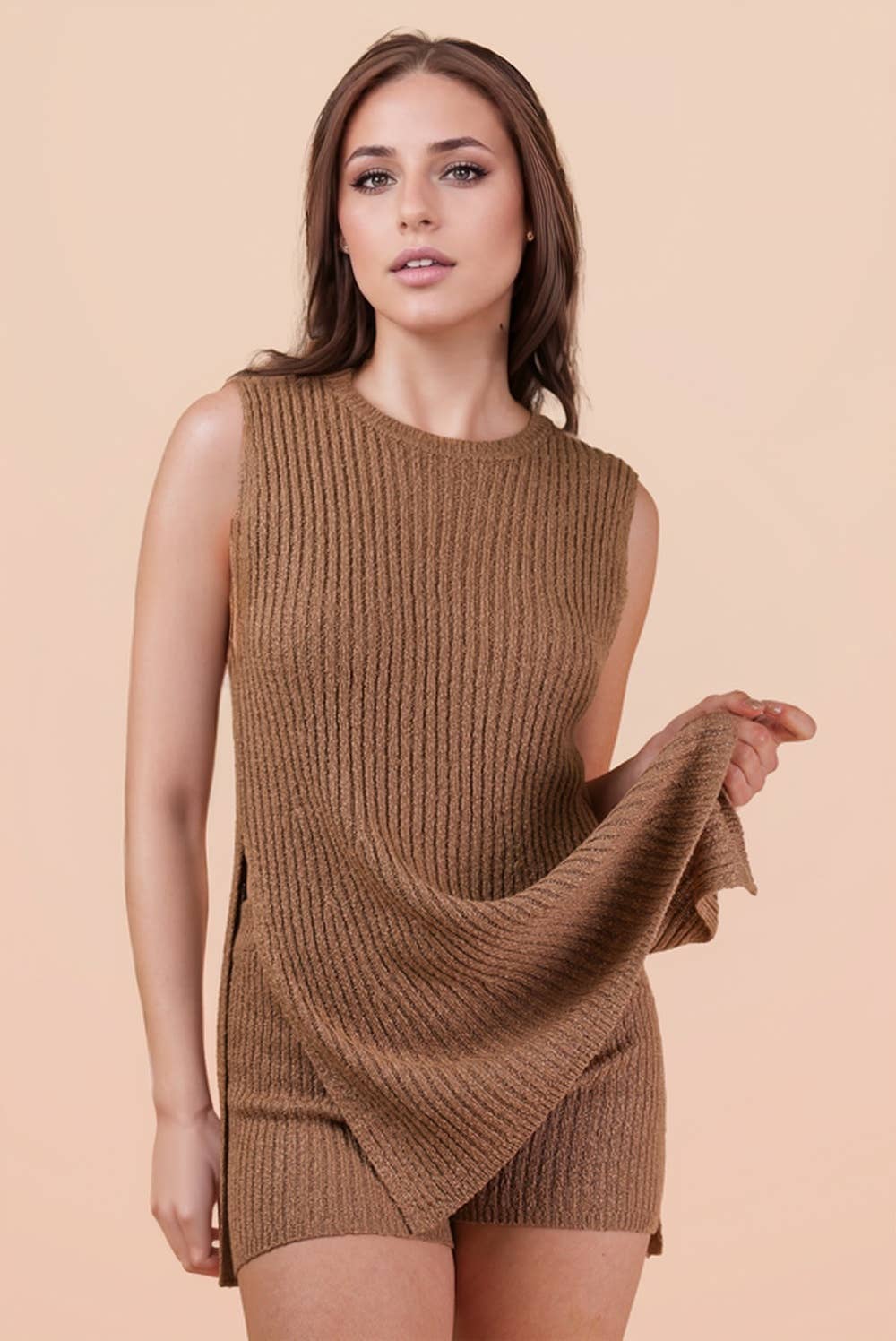12W3359NSET-Knit Sweater Comfy Top & Shorts Set