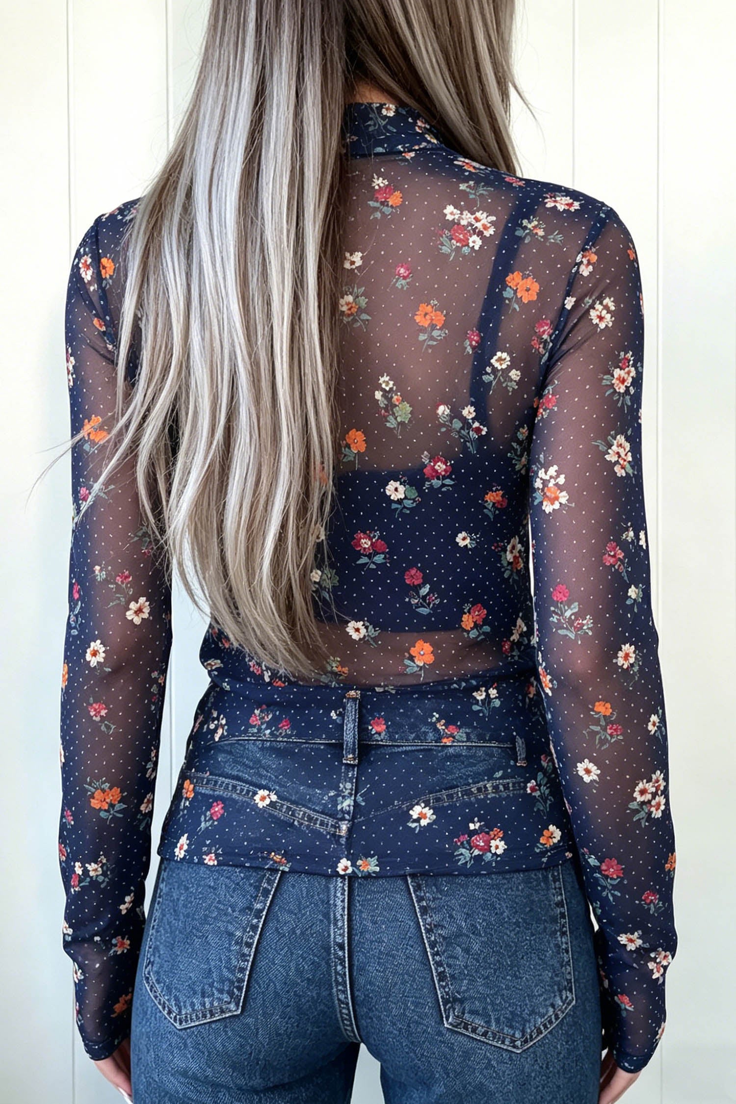 Blue Petal Mesh Layering Top