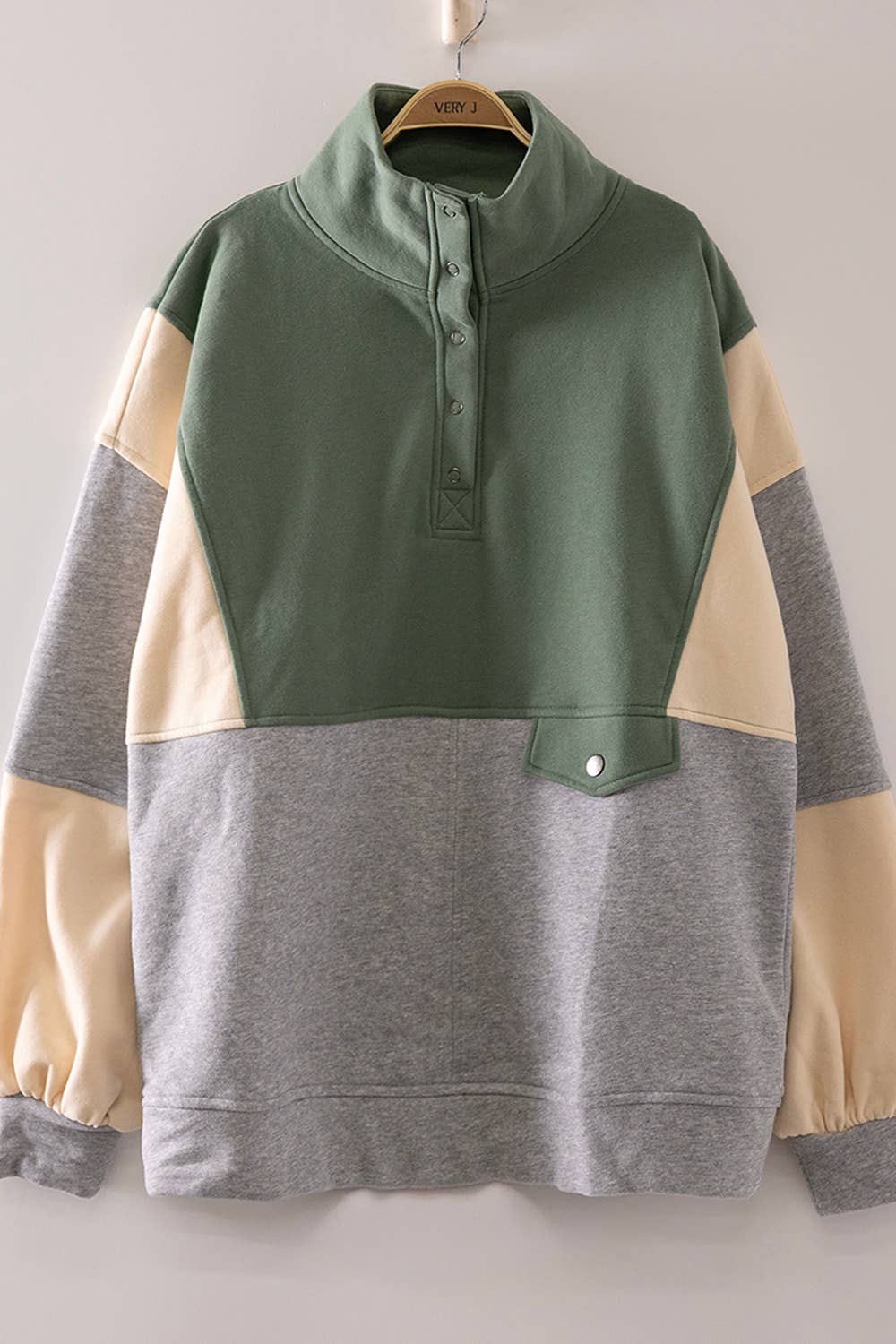 NT12353X-PLUS SIZE Colorblock Half Snap Sweatshirt