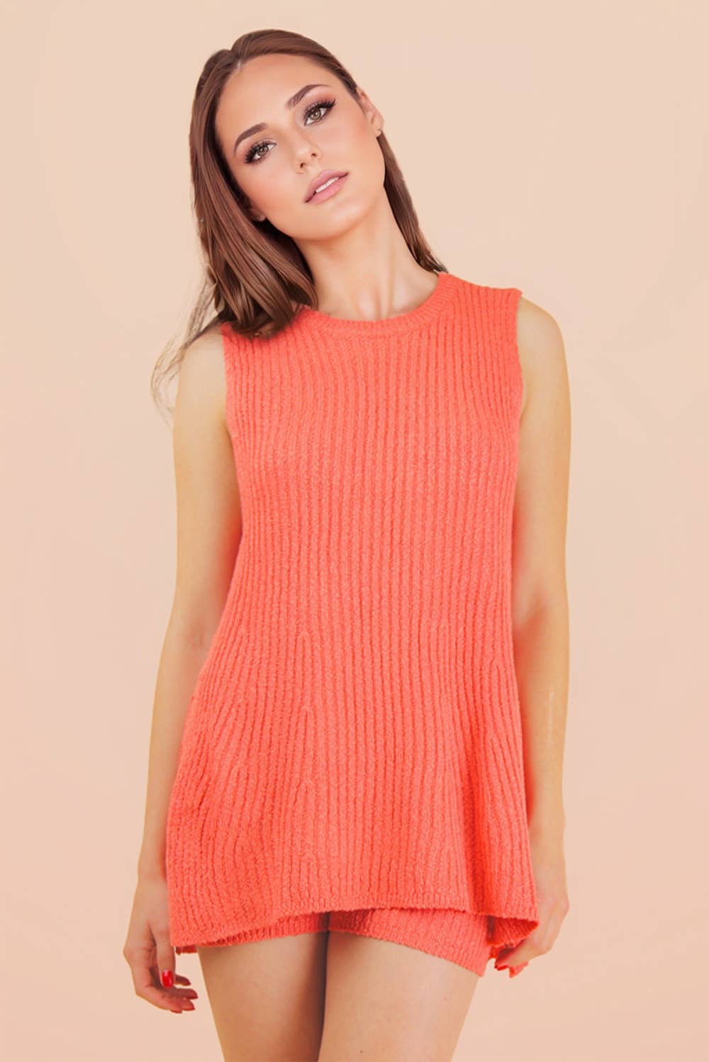 12W3359NSET-Knit Sweater Comfy Top & Shorts Set