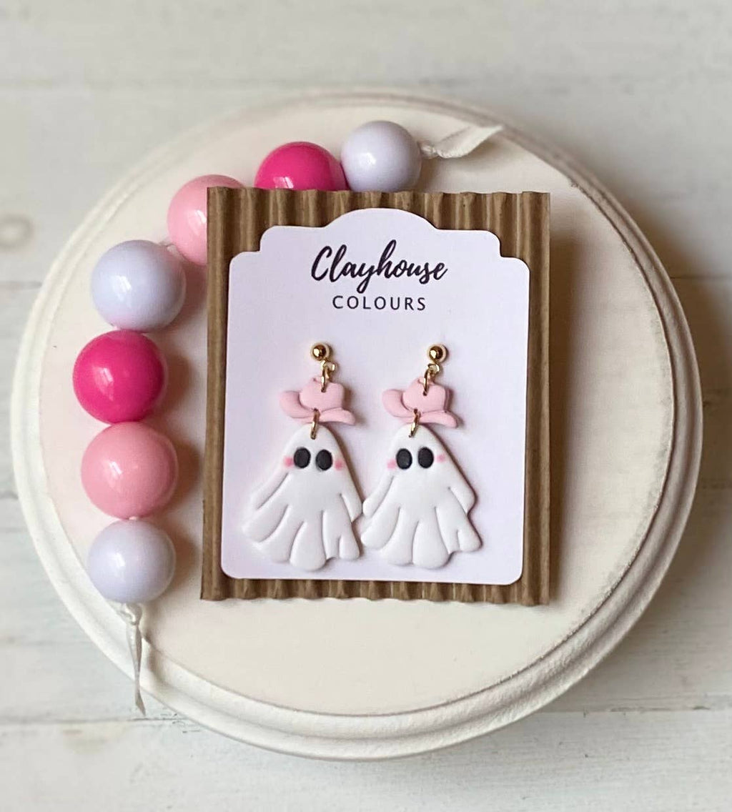 Pink Ghost & Pumpkin Earrings