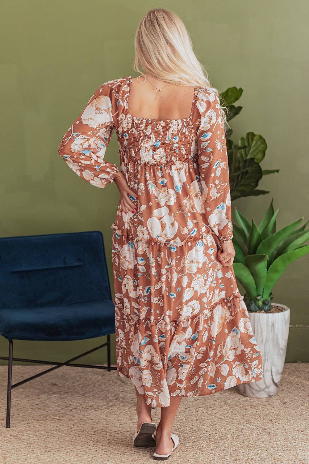 Bloom Haven Shirred Maxi Dress