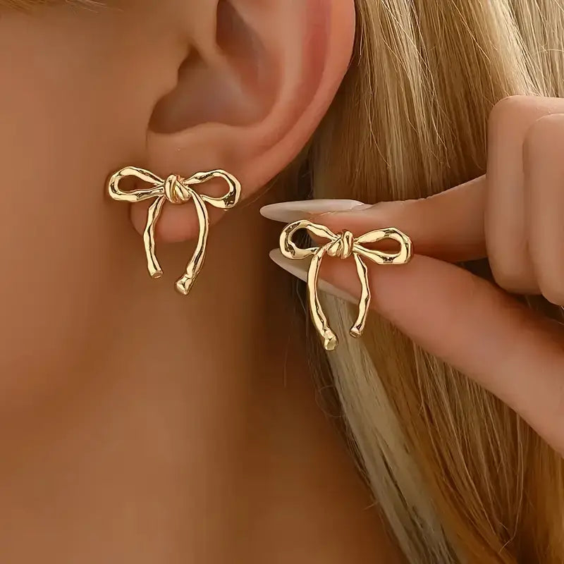 Gold Bow Stud Earrings