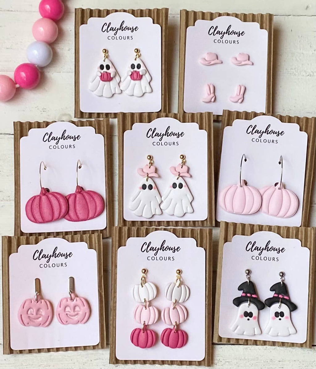 Pink Ghost & Pumpkin Earrings