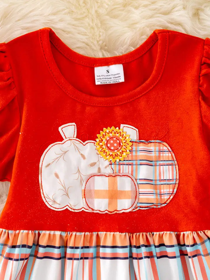 Harvest Plaid Pumpkin Ruffle Dress