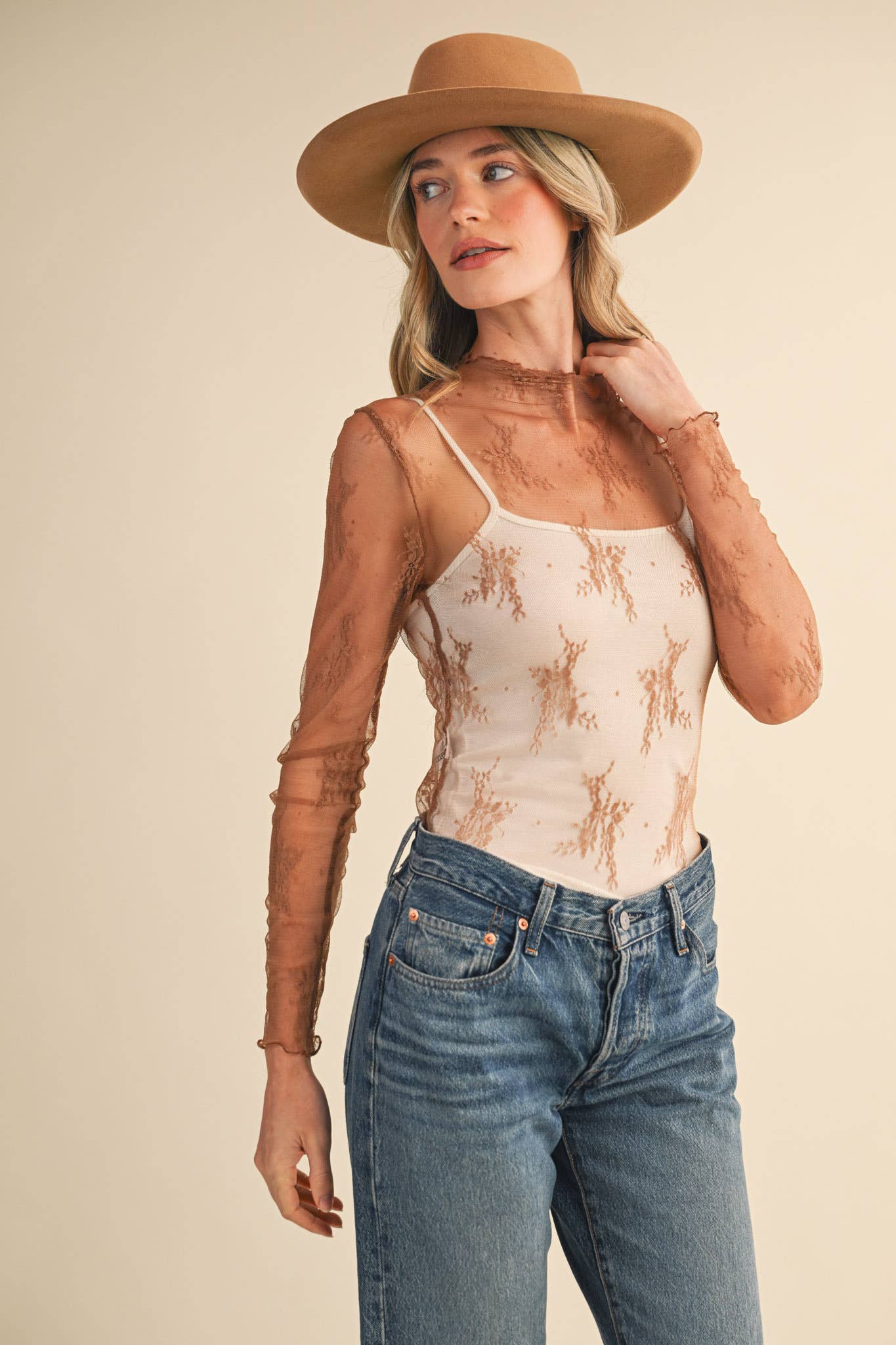 SHEER LACE LONG SLEEVE TOP