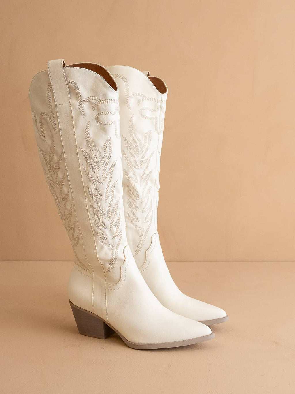 The Samara Boot – White Embroidered Western Tall Boot
