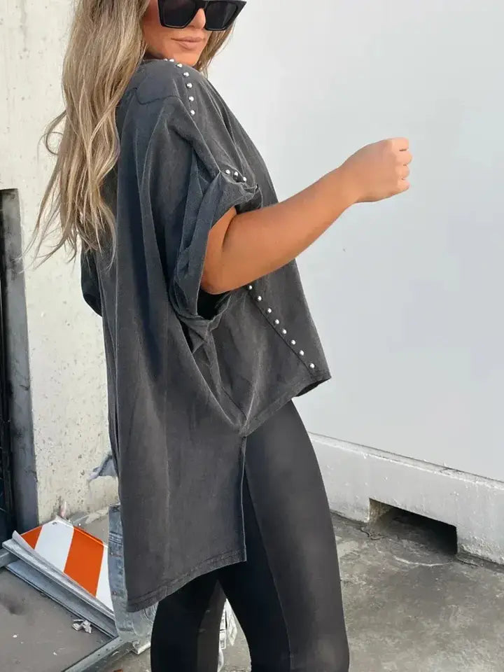 Studded Oversized Washed Tee