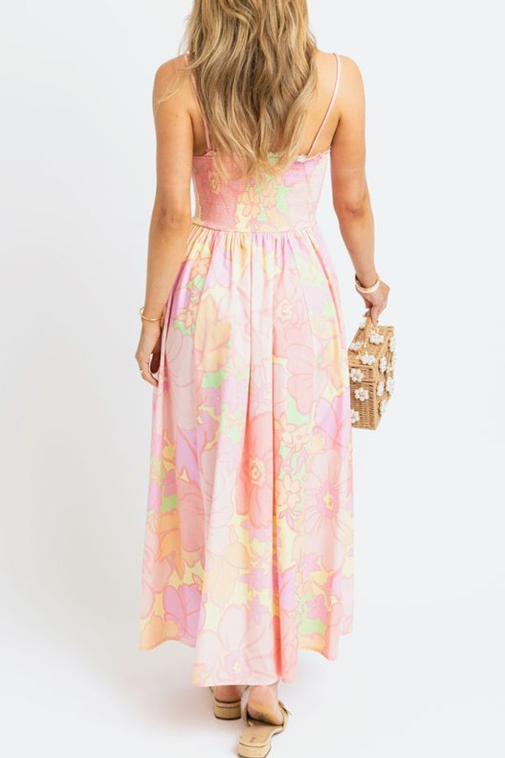 Pink Floral Shirred Dress