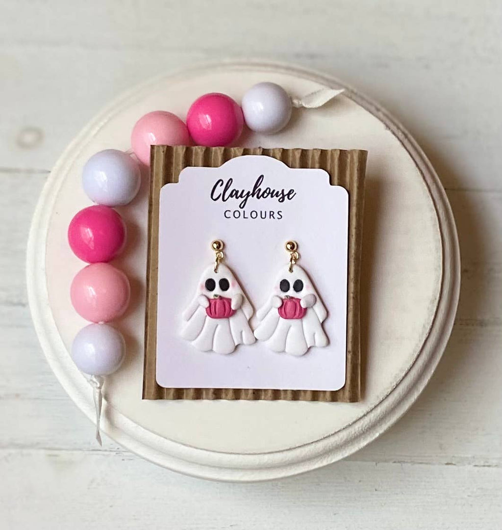 Pink Ghost & Pumpkin Earrings