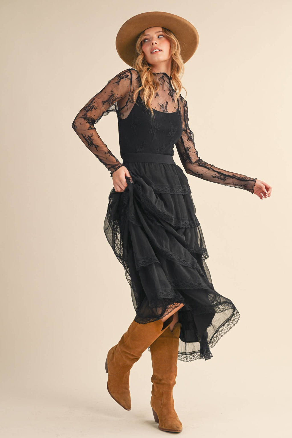 SHEER LACE LONG SLEEVE TOP