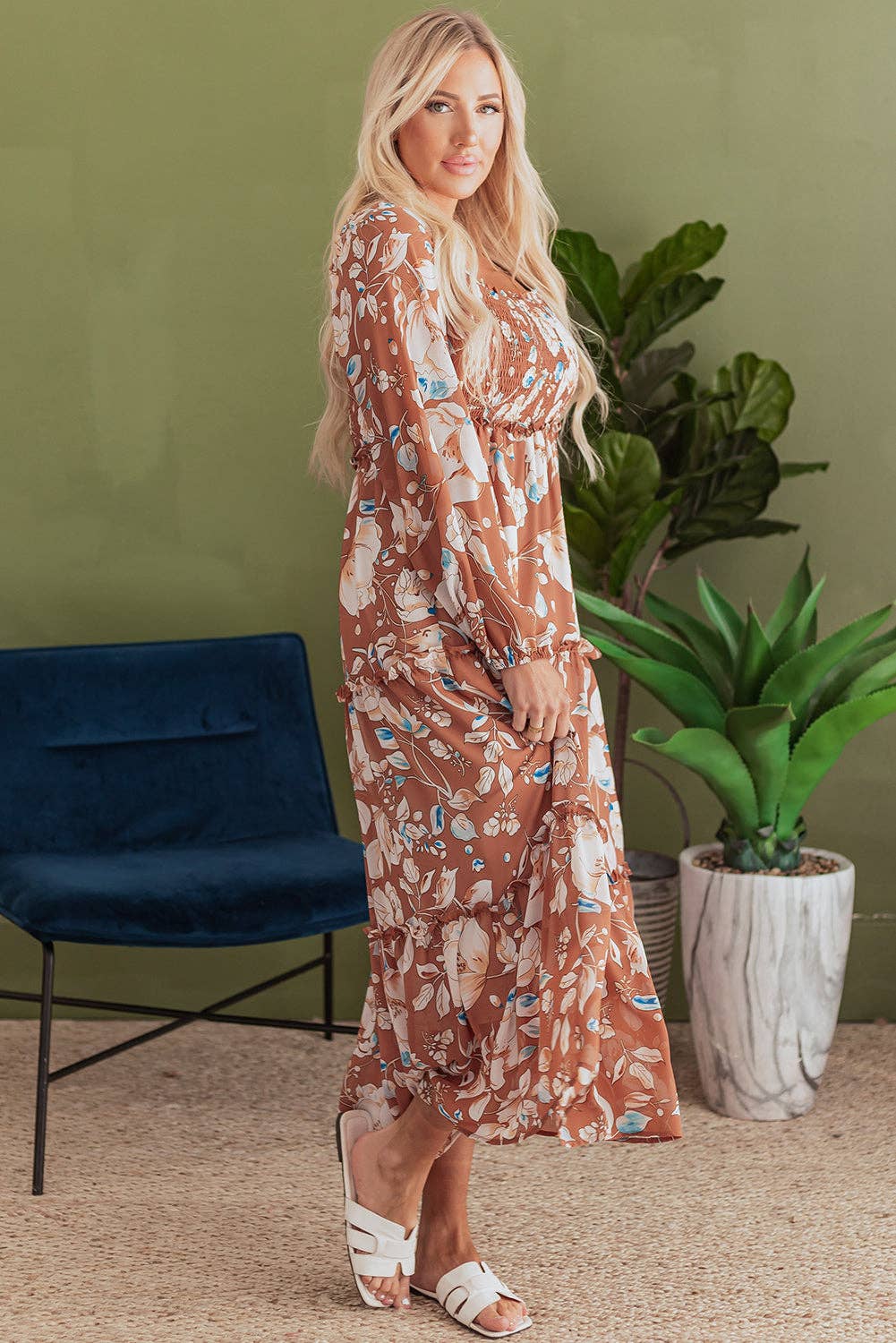 Bloom Haven Shirred Maxi Dress