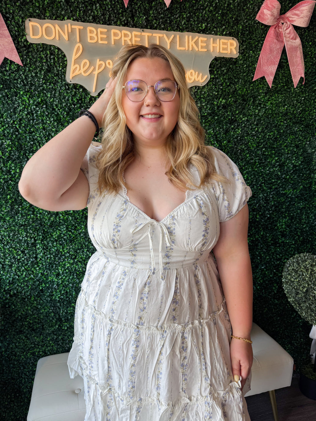 Plus Floral Puff Sleeve Dress