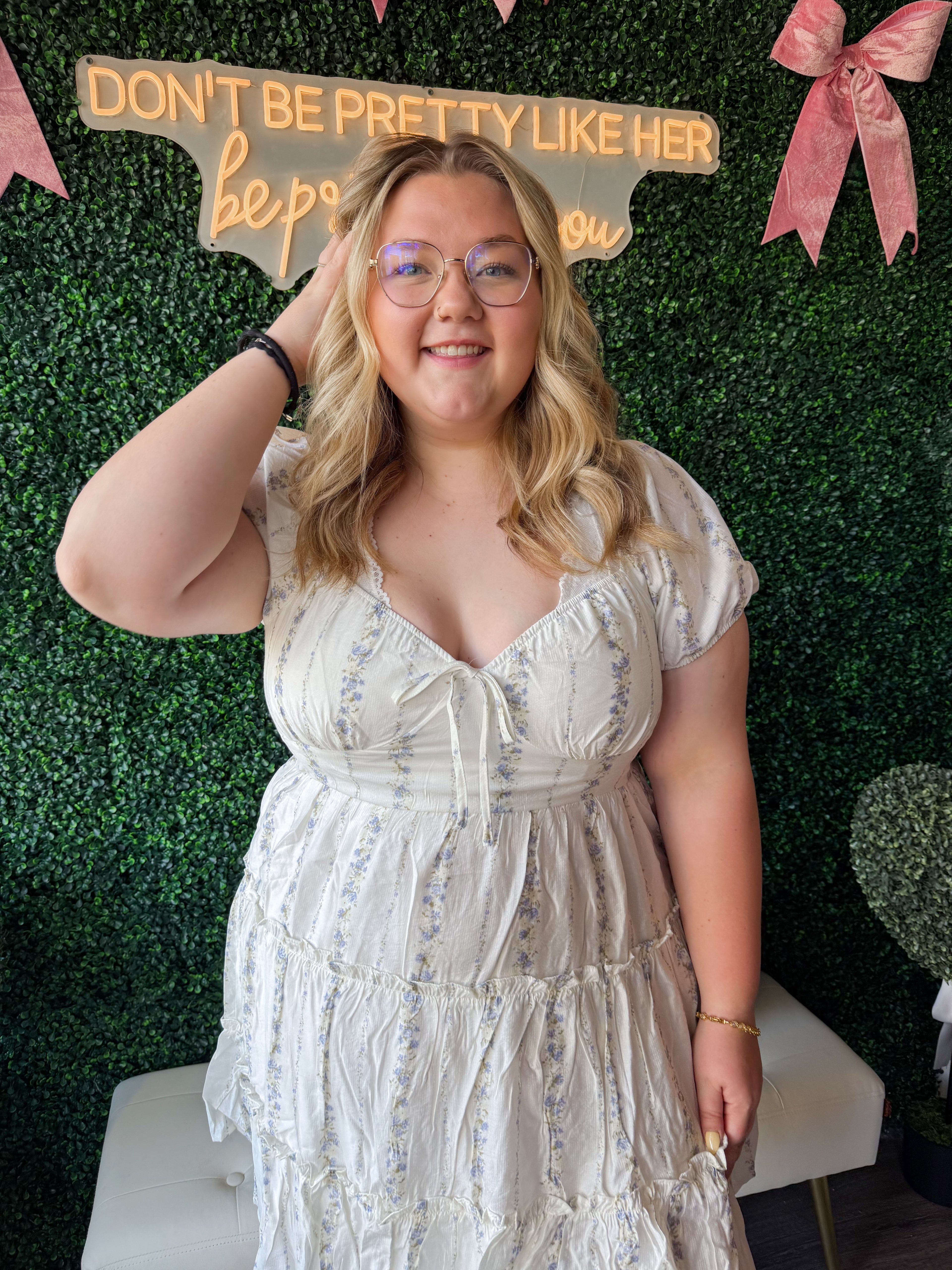 Plus Floral Puff Sleeve Dress