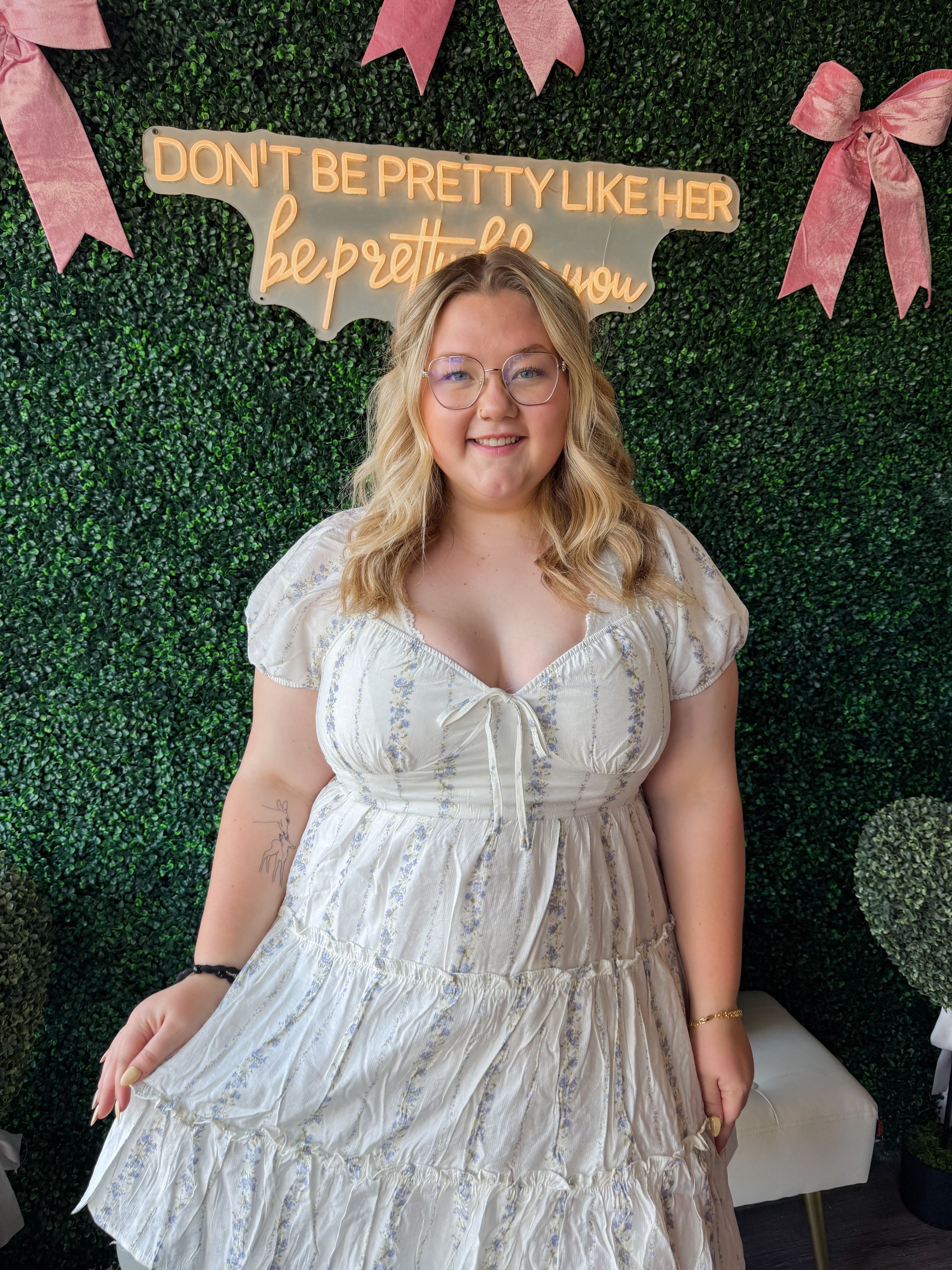 Plus Floral Puff Sleeve Dress