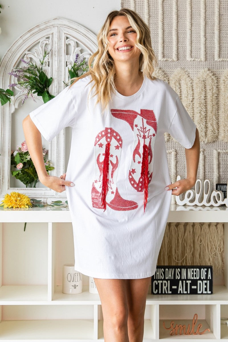 Cowboy Boots Sequin T-shirt Dress