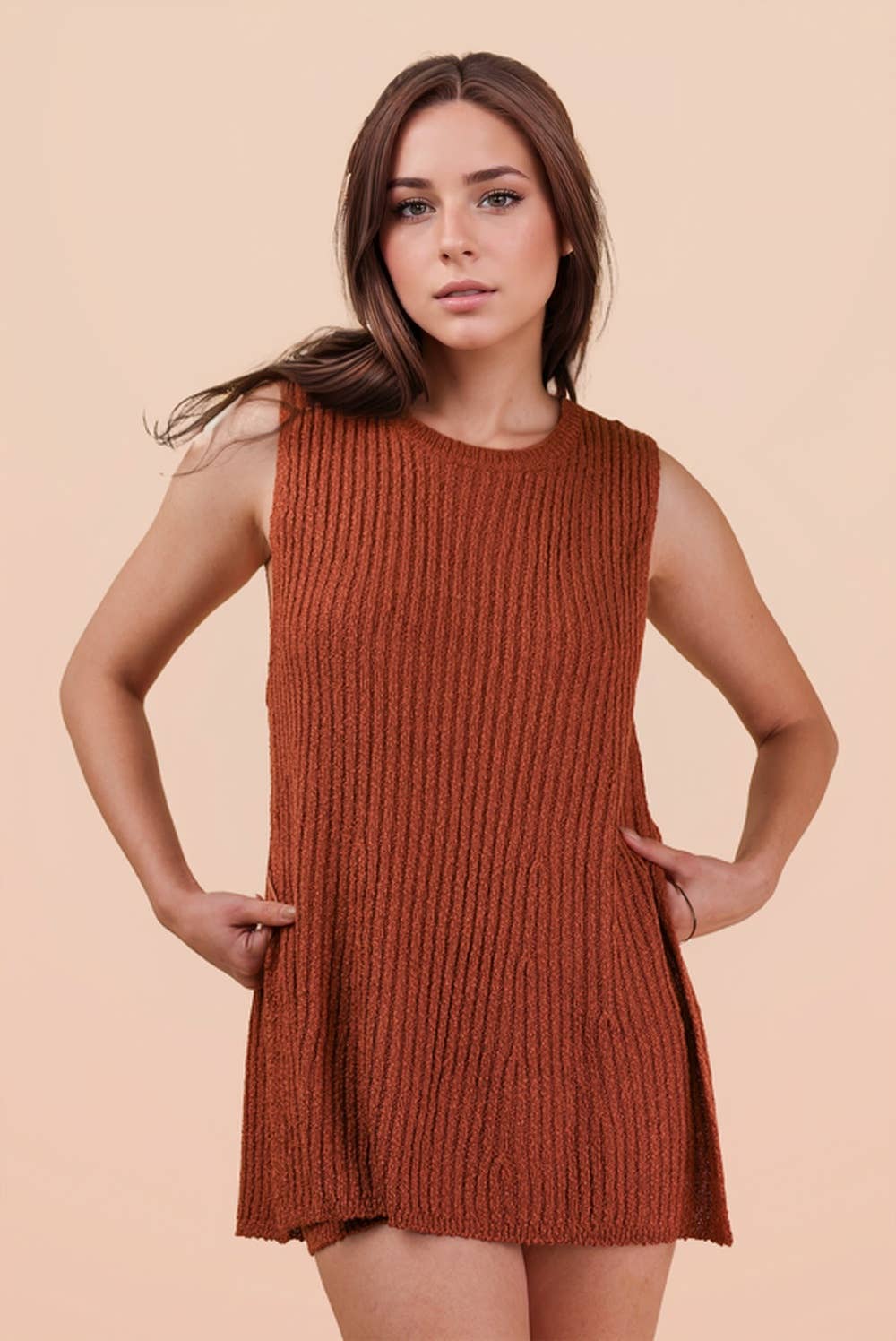 12W3359NSET-Knit Sweater Comfy Top & Shorts Set