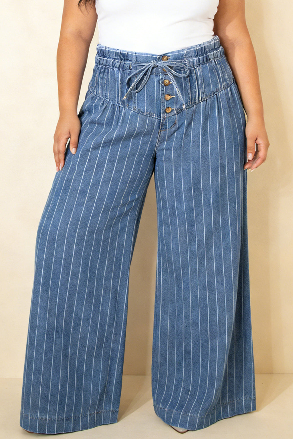 Soft Stripe Utility Wide Leg Denim
