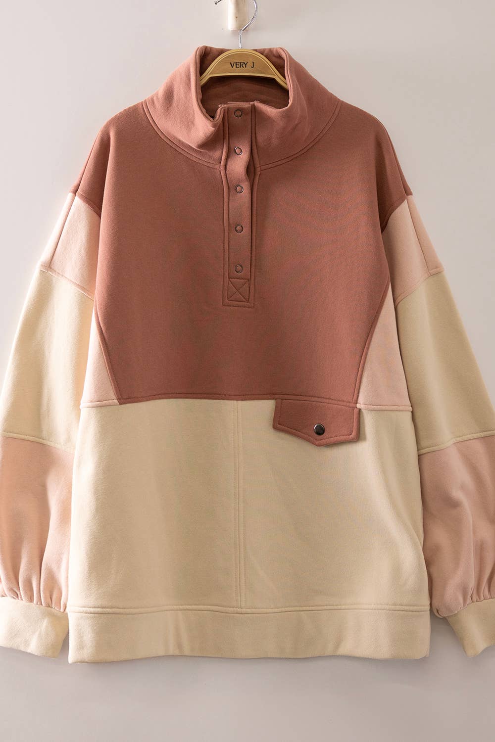NT12353X-PLUS SIZE Colorblock Half Snap Sweatshirt