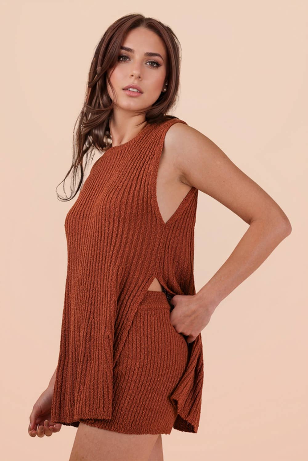12W3359NSET-Knit Sweater Comfy Top & Shorts Set