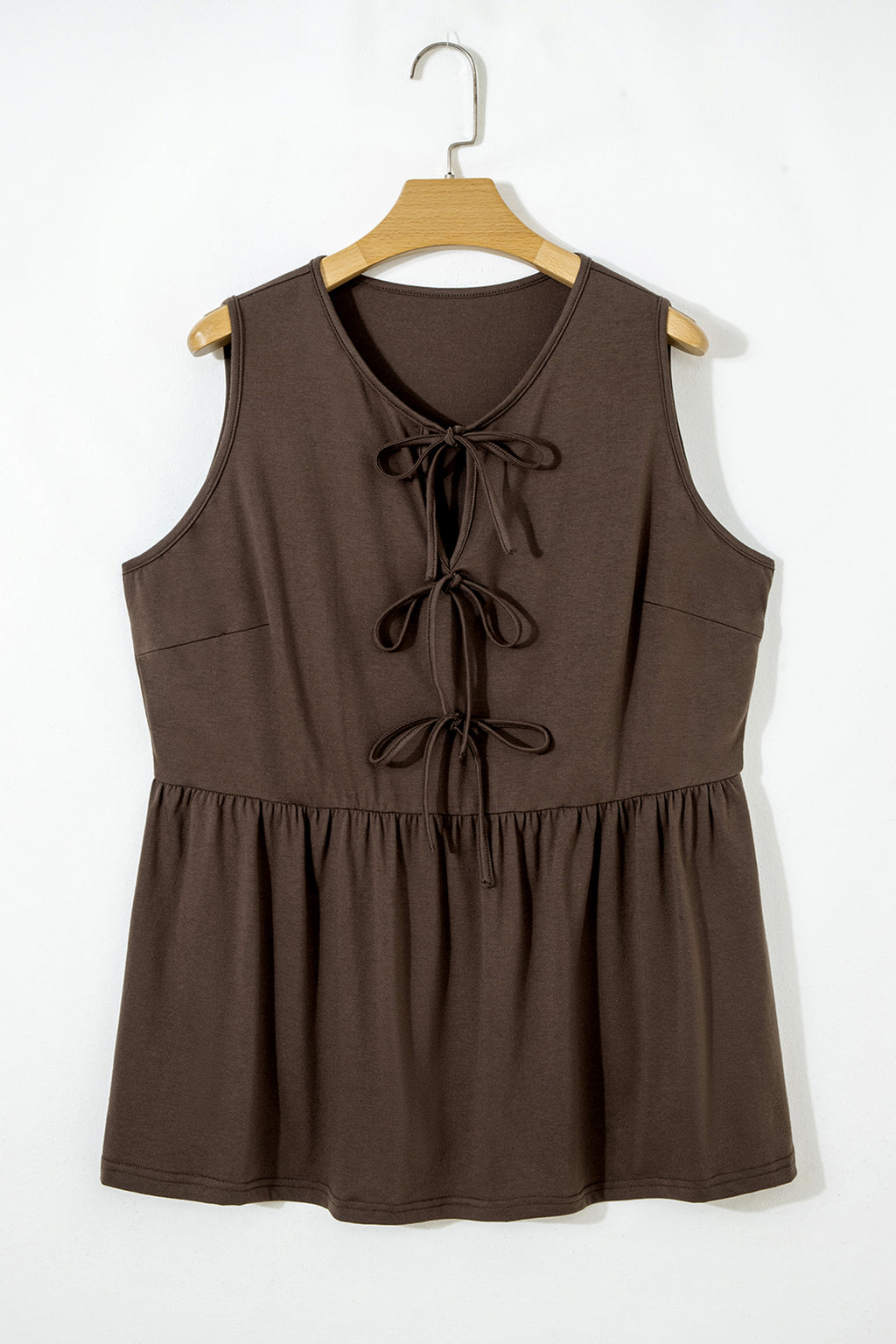 Black Plus Size Solid Color Bow Tie Peplum Tank Top