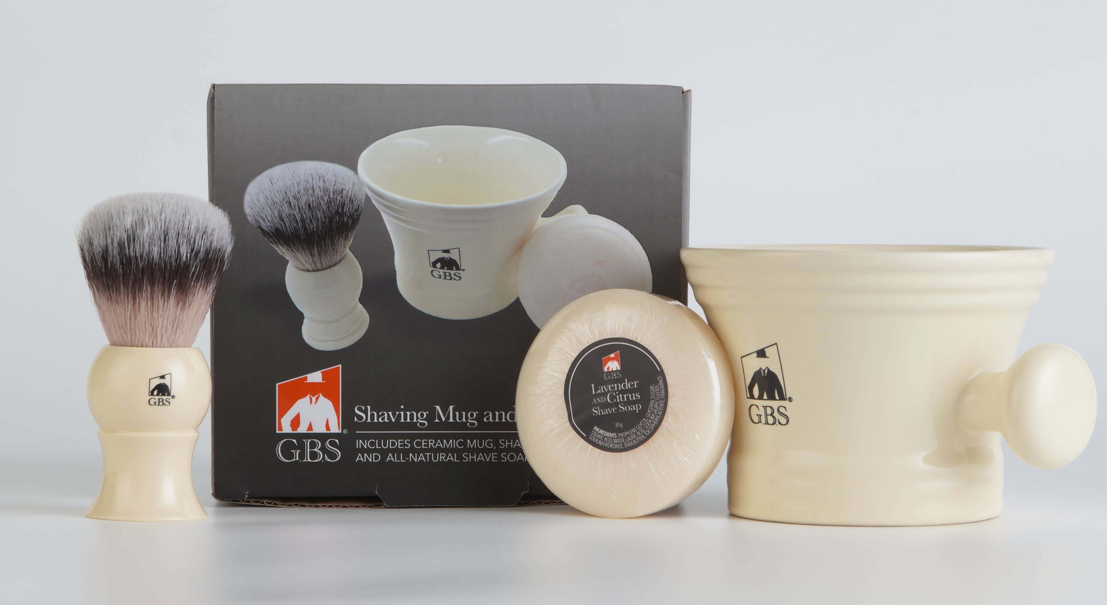 GBS 3 Piece  Mug, brush and Shaving soap Set